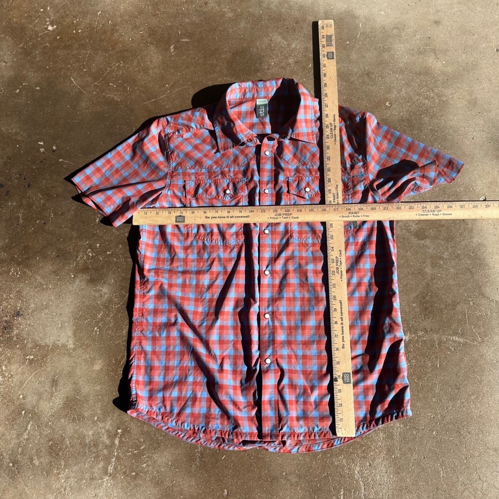 Stio Pearl Snap Shirt Mens Medium Red Blue Excellent Short Sleeve Western - Picture 5 of 5